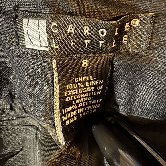 Carole Little Black Linen Dress Size 8 Boho Embroidered Sleeveless Midi Vintage - Picture 13 of 16